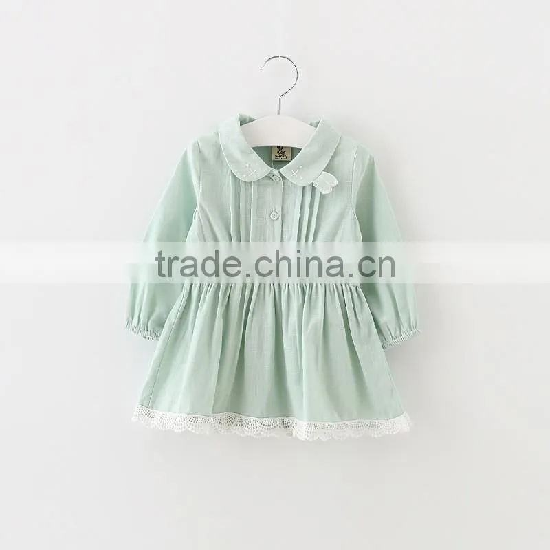 2016 beautiful long sleeve baby cotton frocks designs wholesale ruffles soft girls boutique dresses