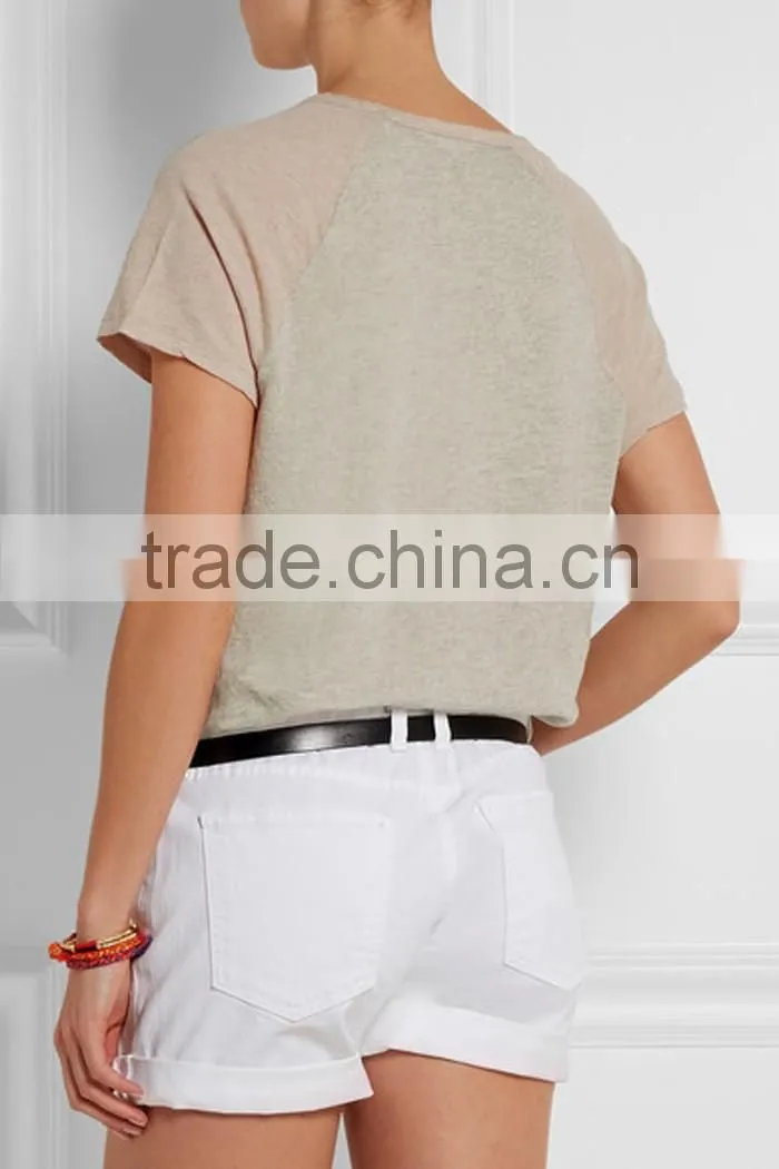New design v neck two tone raglan t-shirt oem