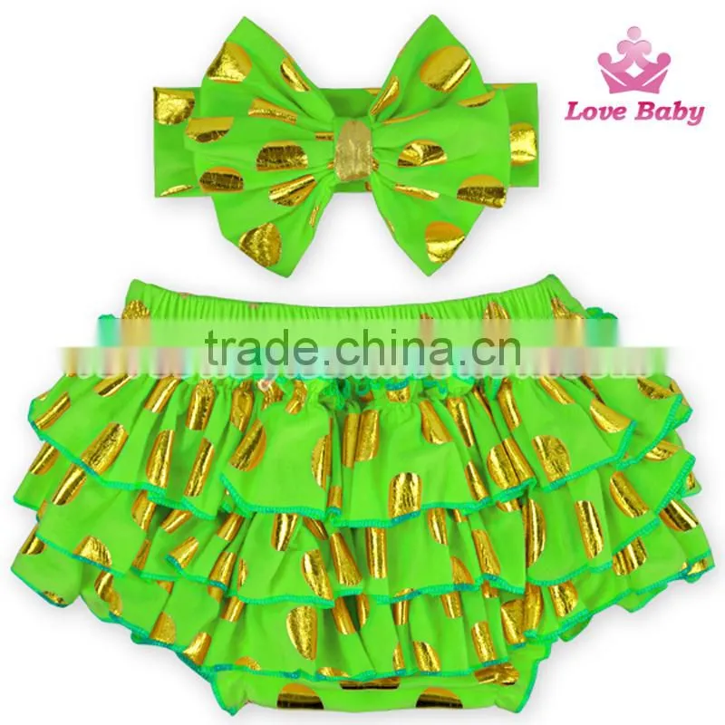 New Arrival Baby Shorts Golden Polka Dot Bloomers Toddlers Pants with Headband