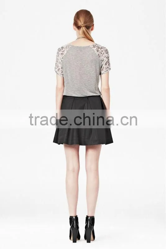 100% Viscose Jersey T-Shirt Top with Printed Chiffon Sleeve