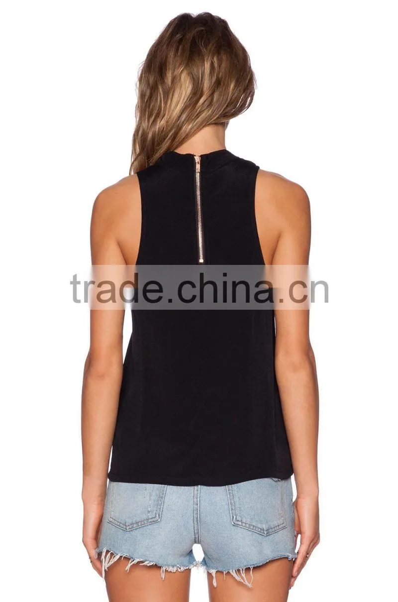 exposed back zipper closure dri fit tank tops wholesale