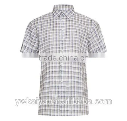 2015 LINEN SHORT SLEEVED SHIRT check classic collar business men shirts
