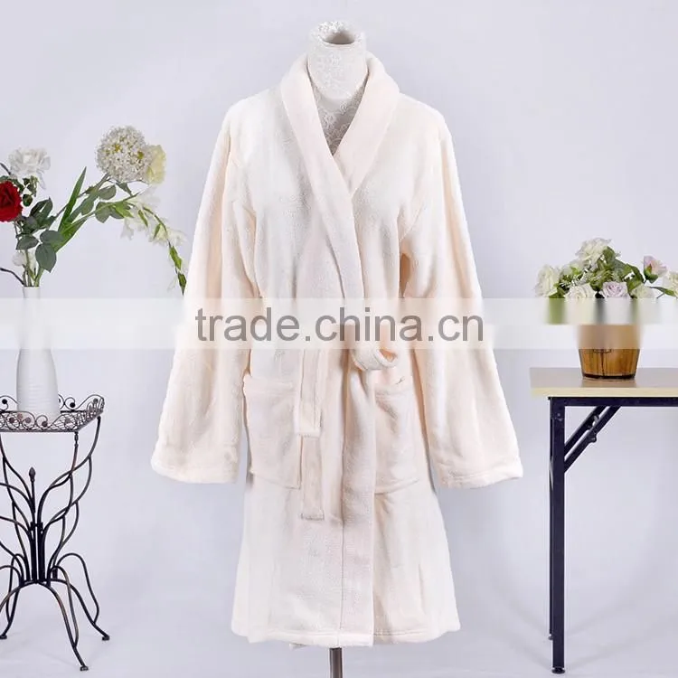 Knee length coral fleece women bathrobe plush sleepwear