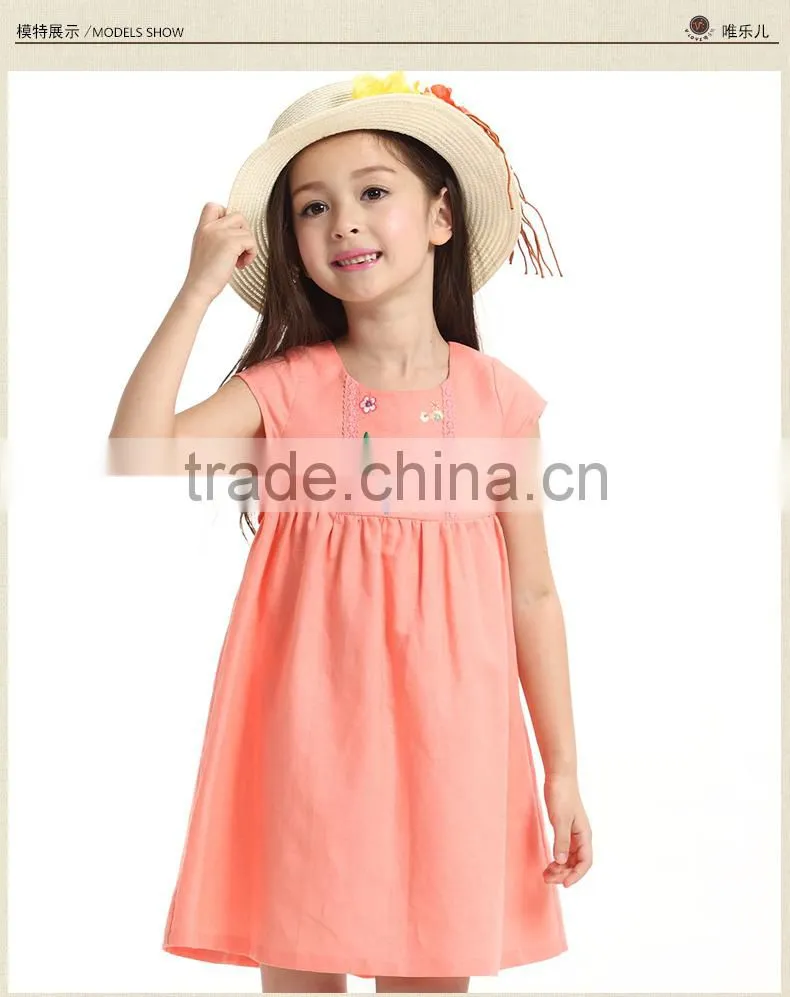 2015 New design of orange linen cotton Mommy and Me party dress for Hallowmas Party clothes
