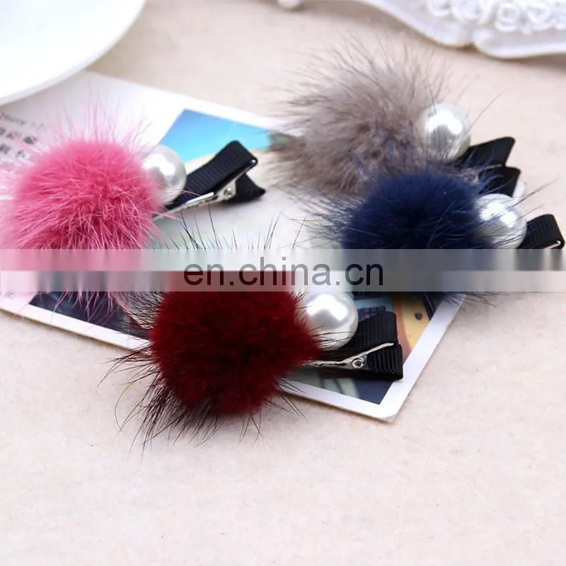 DIY handmade cute mink fur hairpin high quality mink fur clip for girl