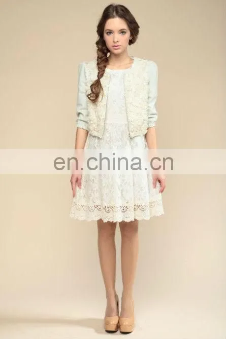 fashion 3D stereo flowers embroidery half sleeve dress