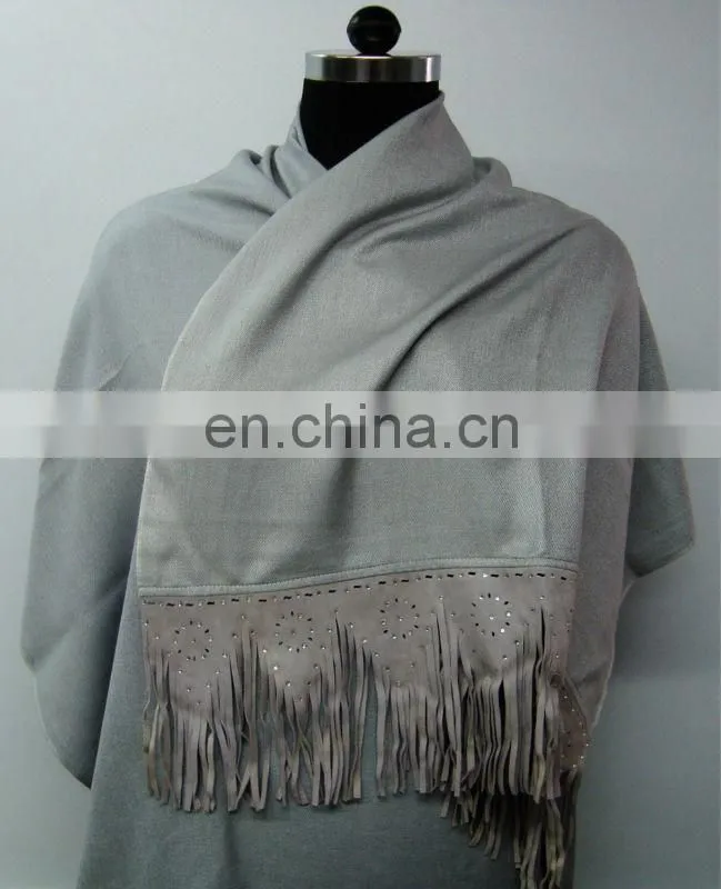 Silk Pashmina Scarf with sued trims
