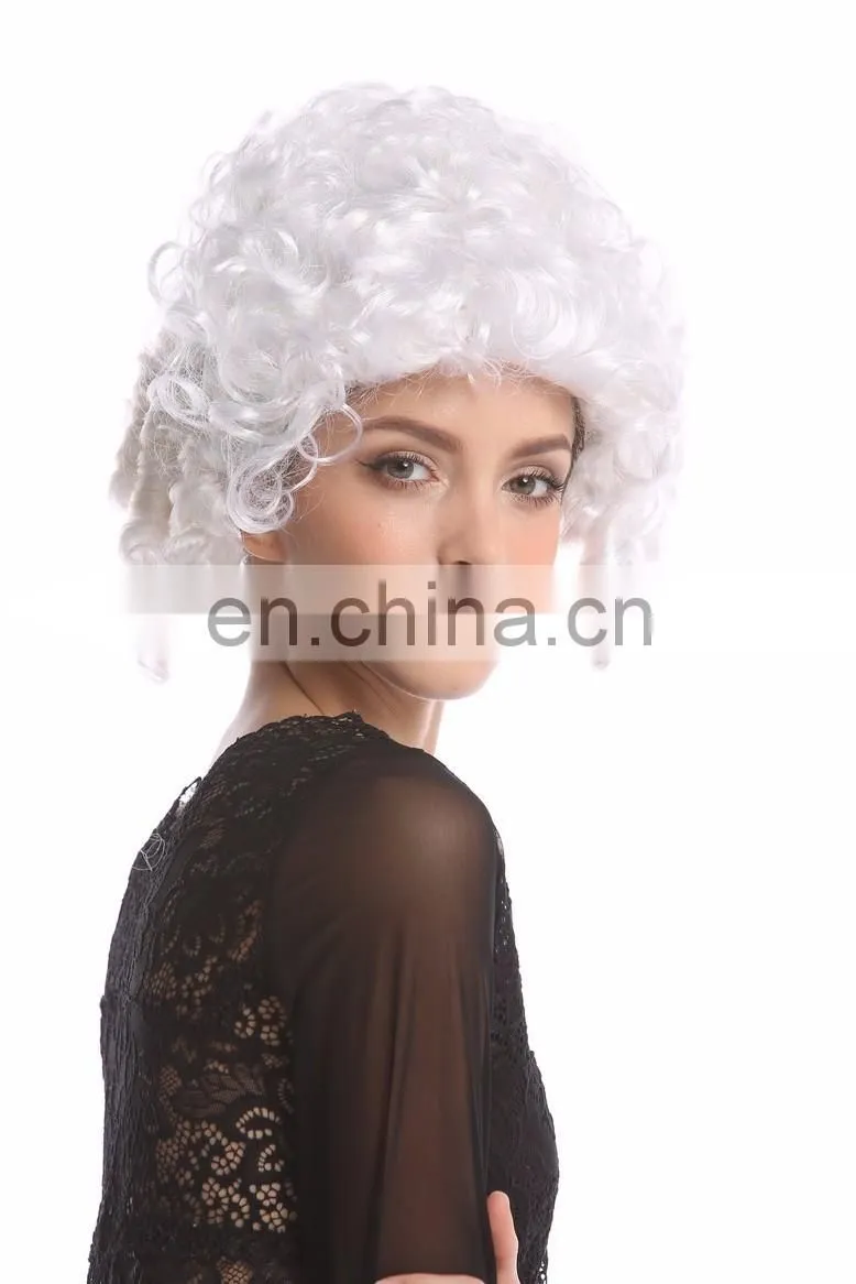 Rococo baroque short white curly wigs P-W237