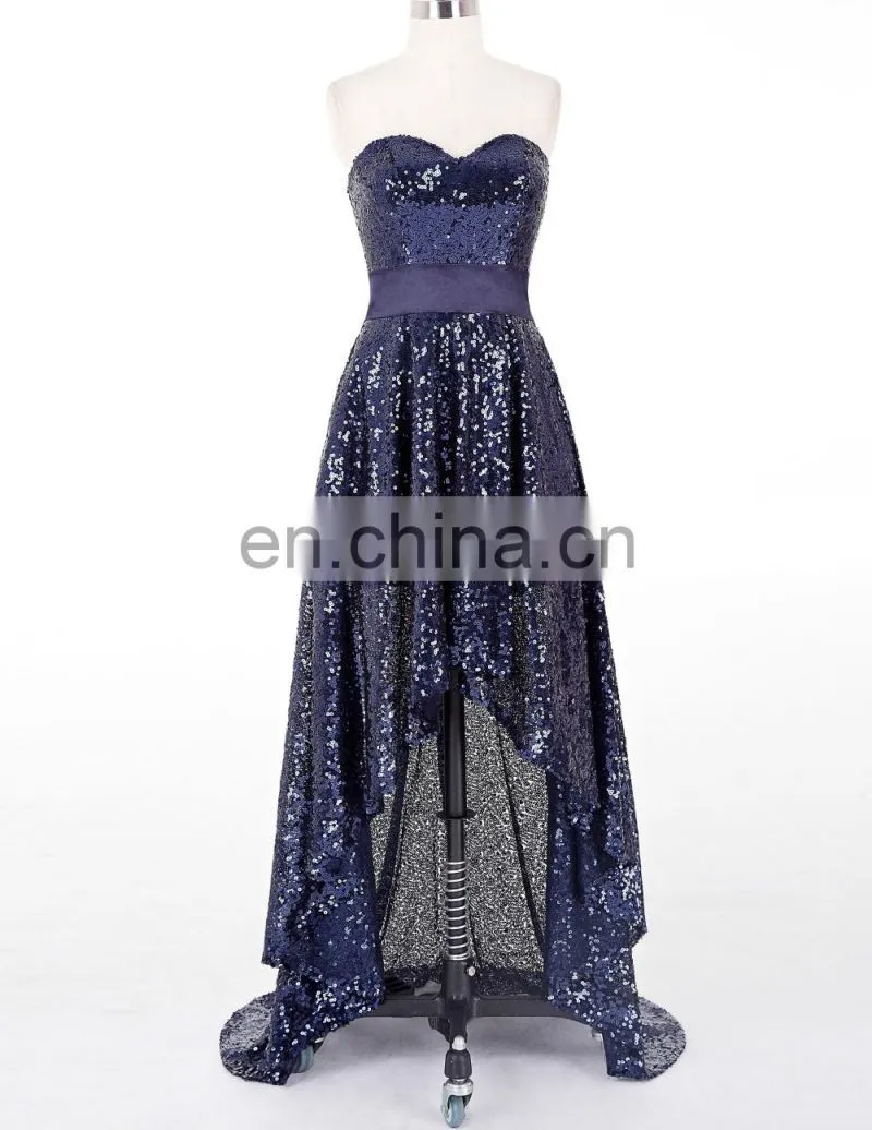 Grace Karin New Strapless Sweetheart Navy Blue Short Front Long Back Prom Dress With Shining Sequins CL6240