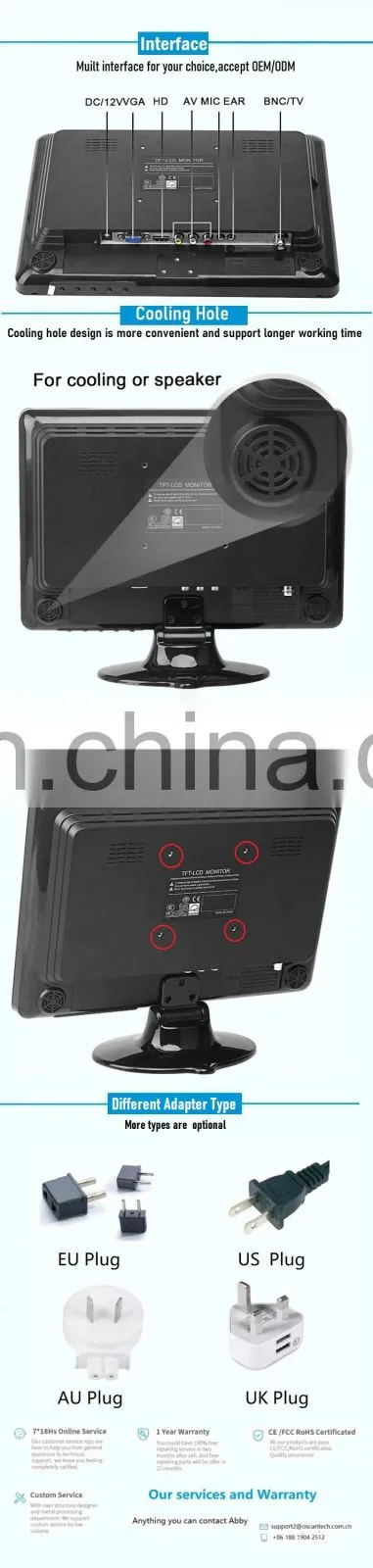 Computer 12'' Hd/Av/Vga Input Full Hd Bnc CCTV widescreen Lcd display Pc Monitor