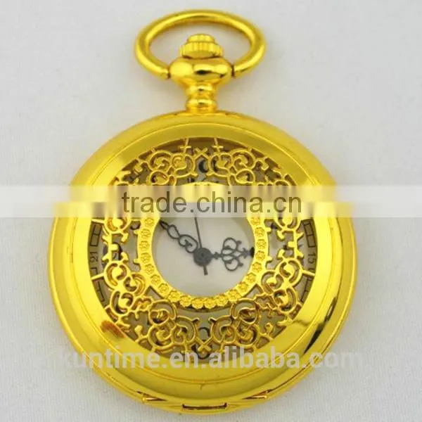 Gold pocket watch china retailer wholesale in bulk all gold hollow pattern digital quartz pocket watch