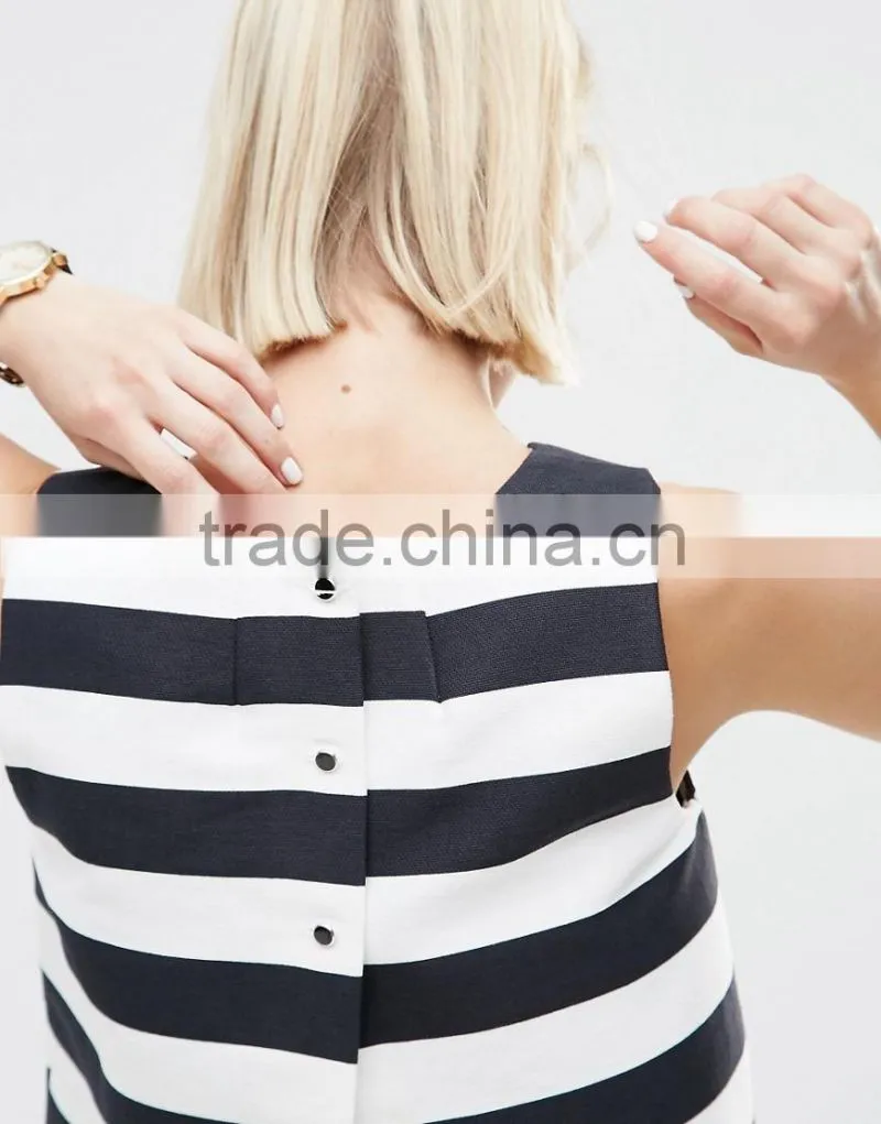 Stripe fashion lady cutting blouse latest tops designs girls