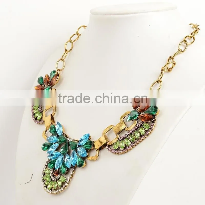 Fashion Gemstone Blue Turquoise Bead Chain Druzy Pendant Necklace For Women