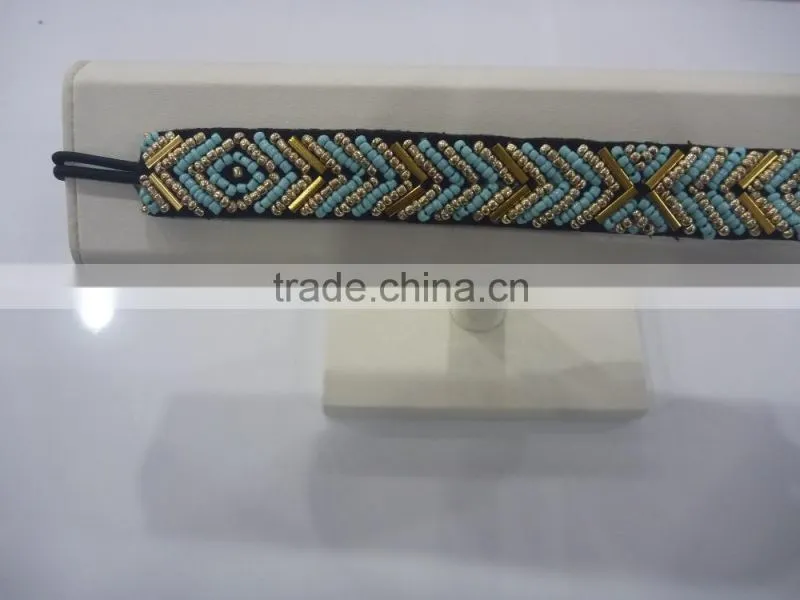 FASHION FABRIC HAND SEWN BEADED METAL TUBE HEAD BAND