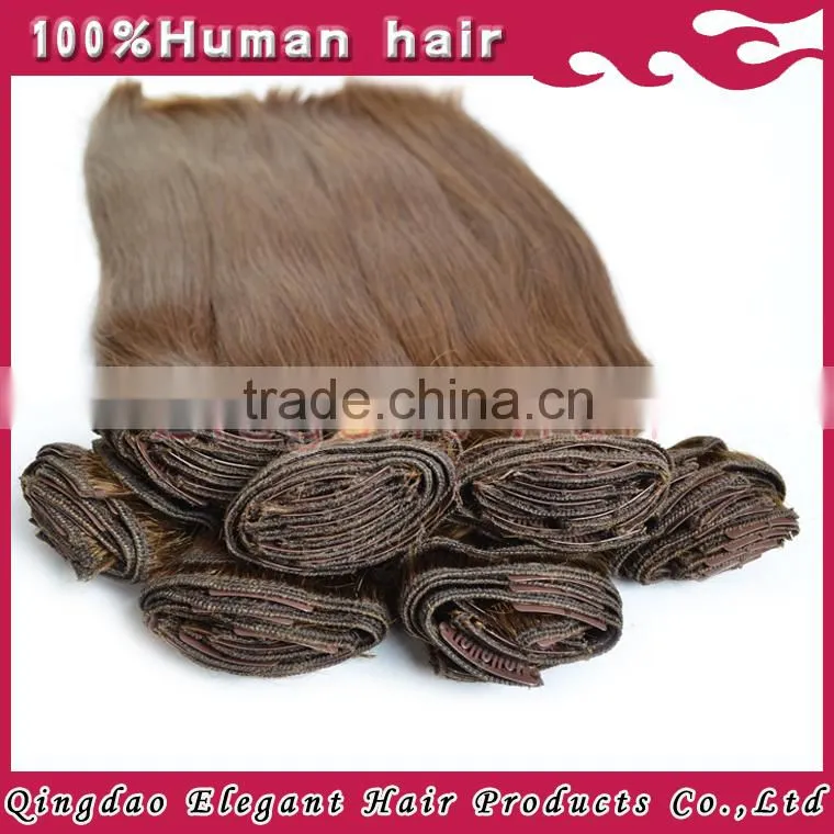 Alibaba china supplier brown color virgin brazilian remy clip-in hair double drawn clip-in extensions