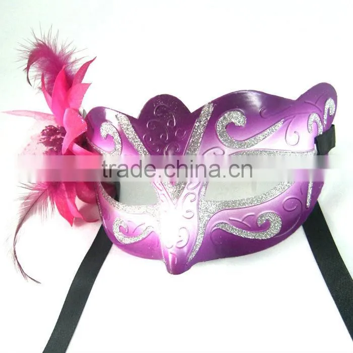 Red Plastic Masquerade Mask With FLower