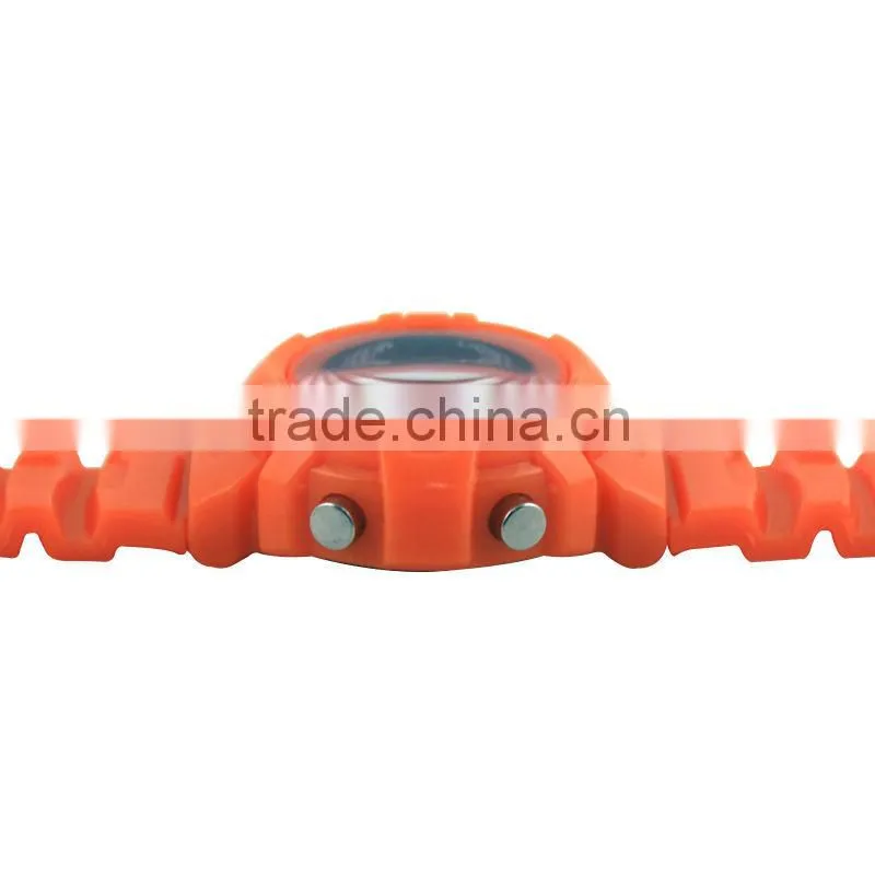 LP1186_OR Orange Colorful rubber strap, LCD display Stainless steel caseback children digital watch
