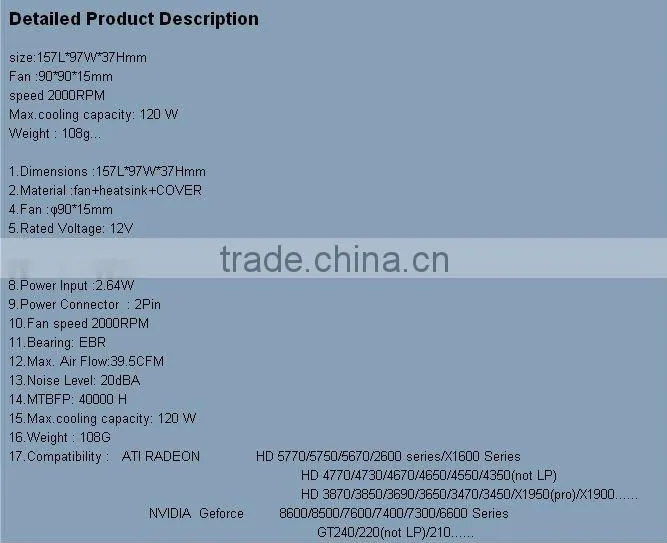 Aluminum VGA Card Cooler with heat pipe