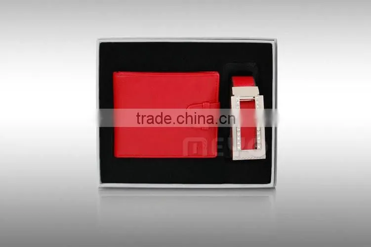 New designed leather wallet purse and PU leather belt birthday gift set