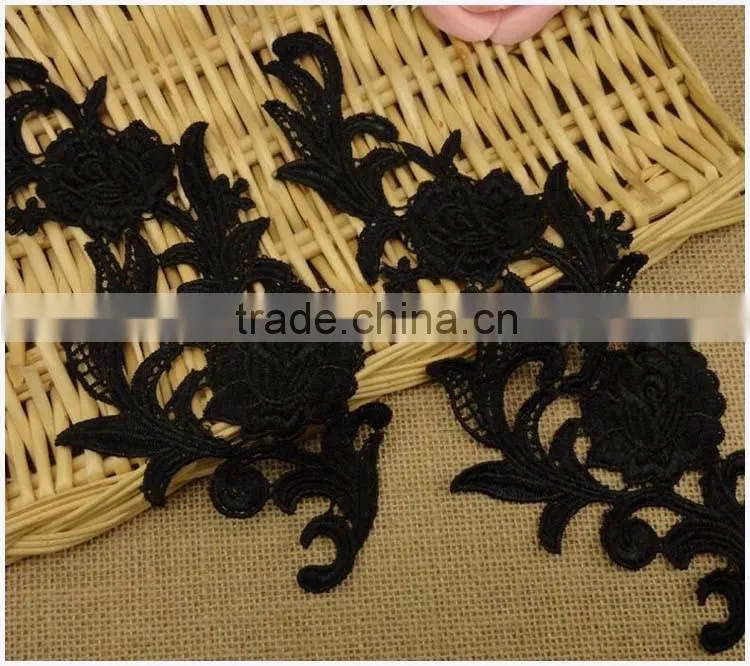 China factory DIY water soluble black cheap patches factory direct sell flower applique trim