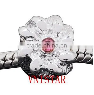 Vnistar Silver plated big hole heart-shaped metal alloy spacer bead with swirl raised PBD545, size in 10*10mm