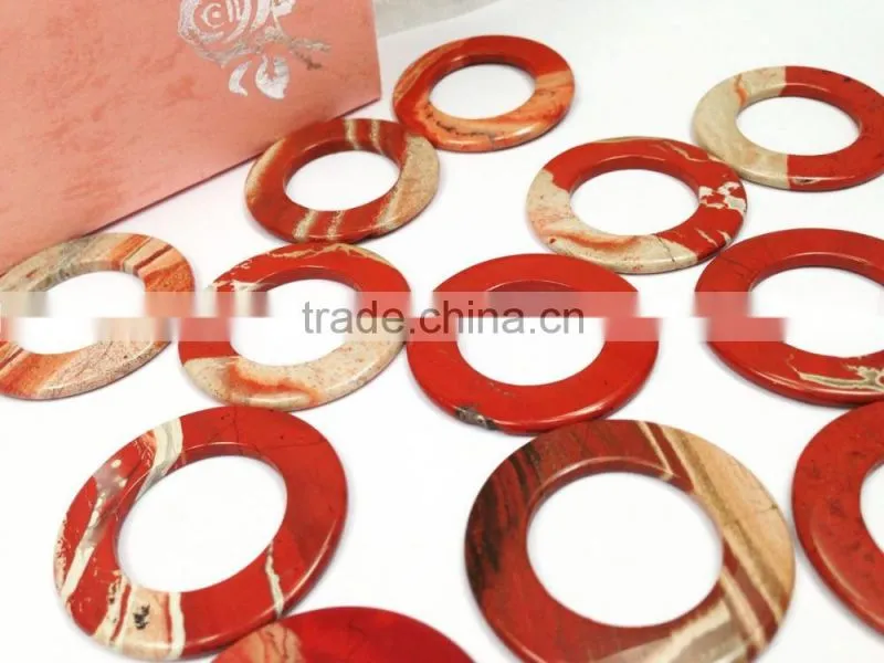 factory price 35mm flat White Rhodonite Red gemstone donut stones stone donut stripping guide rings