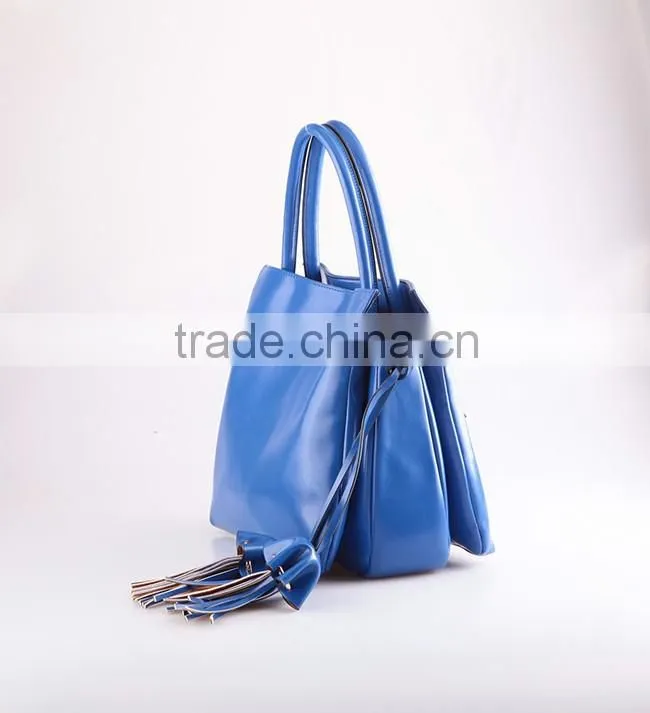 4083 Trendy Design Blue Plain Texture PU Three Compartment Combined Fashionable Ladies Latest Handbag