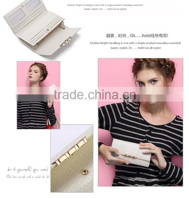 2016 New arrival women genuine leather wallet cowhide crocodile purse security ladies party clutches