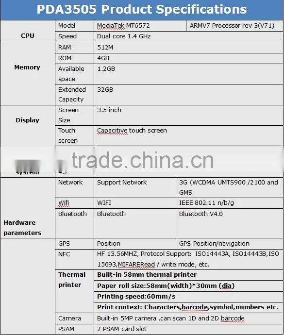 all-in-one nfc pos terminal with printer,data collector,fingerprint/barcode scanner PDA3505