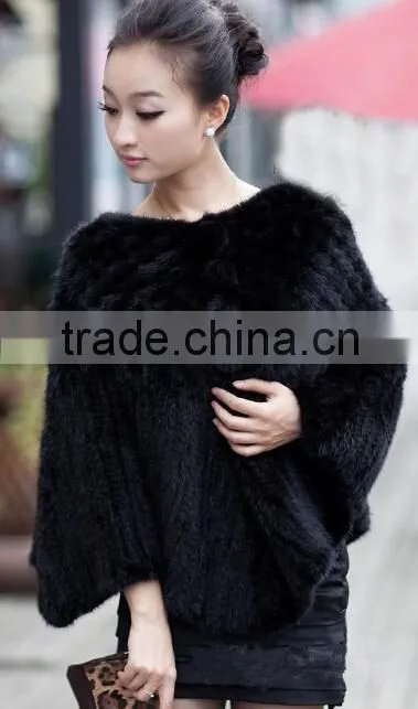 100% Real Genuine Knit Mink Fur Scarf Cape Stole Coat Wrap / Fur Shawl