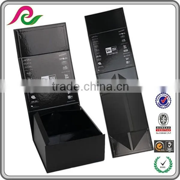 Custom black folding cardboard paper box with magnet for hats packing