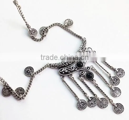 Wholesale Boho Antique African Statement Coin Long Tassel Pendants luxury necklace