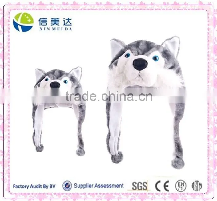 Winter animal design warm hat wolf animal hood hat grey wolf soft warm plush hat