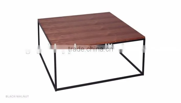 Square wooden coffee table, modern steel low table with wooden top, side table for home use