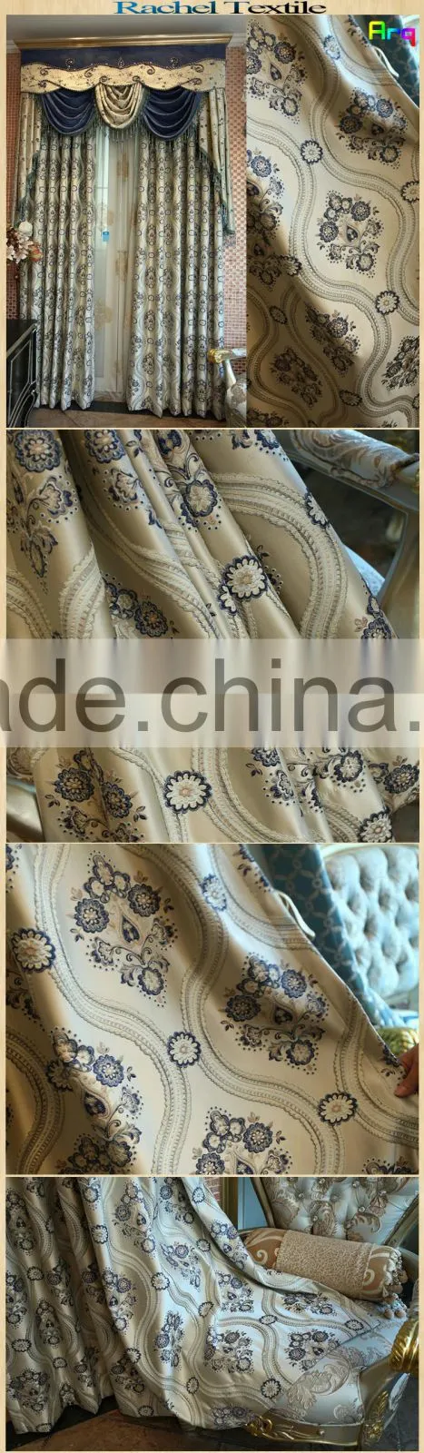 luxury curtain fabric villa using floral pattern design Arabic jacquard curtain style