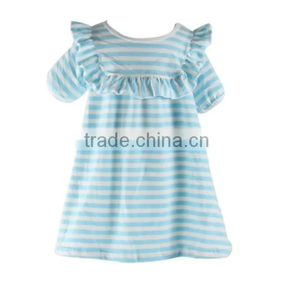 Wholesale little baby girls princess fashion dress short sleeves ruffle stripe cotton baby girls dress