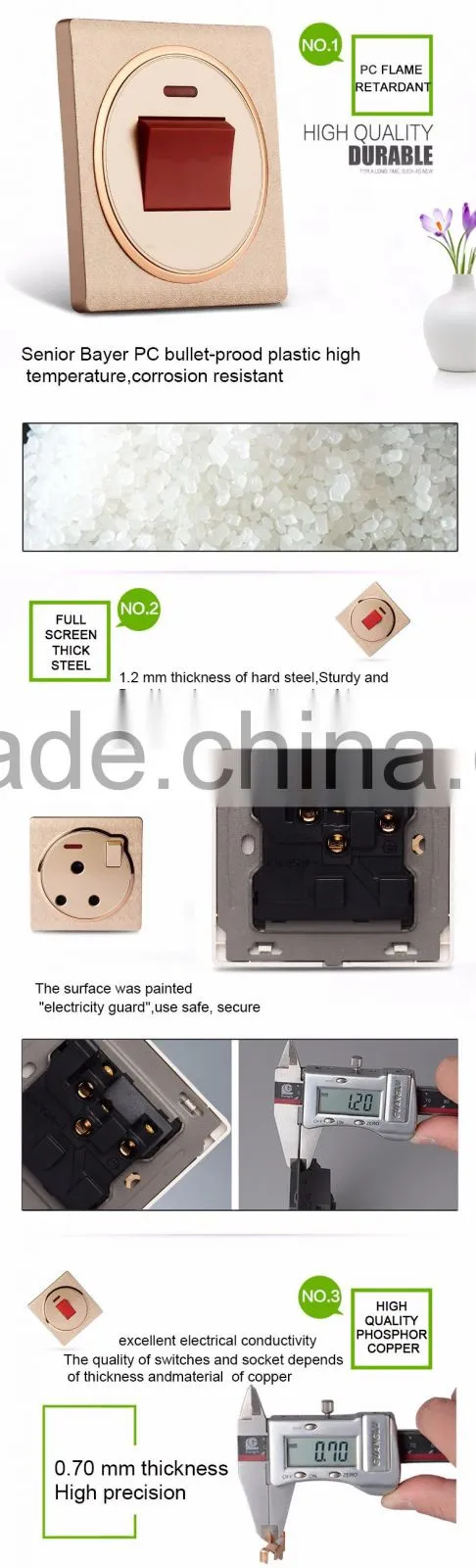 2016 new design BS Standard wall mounted luxury 13A 250V single 1 gang 3 pole pin electrical switch socket for home hotel