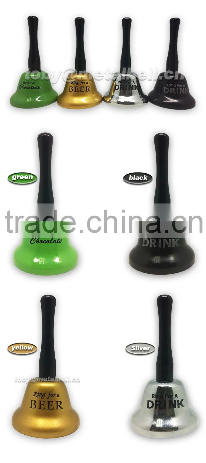 Desk hand bell with platic handle in custom color for celebration