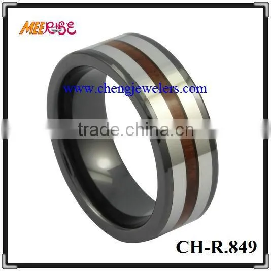 Wood inlay black ceramic ring 10mm