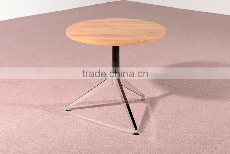 HC-M014 simple walnut color wooden round negotiation table metal frame