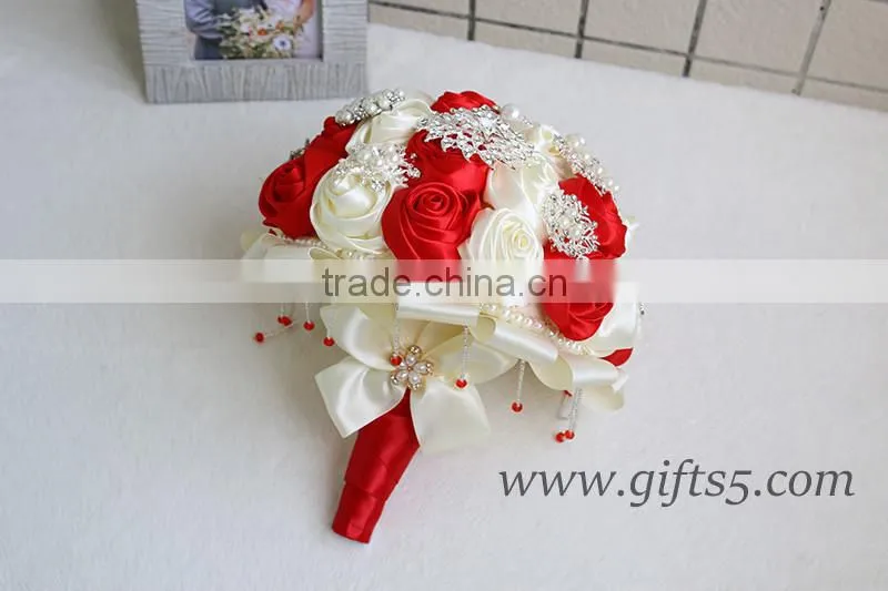 Iridescent Brooch Bouquet Handmade red Jeweled Bouquet
