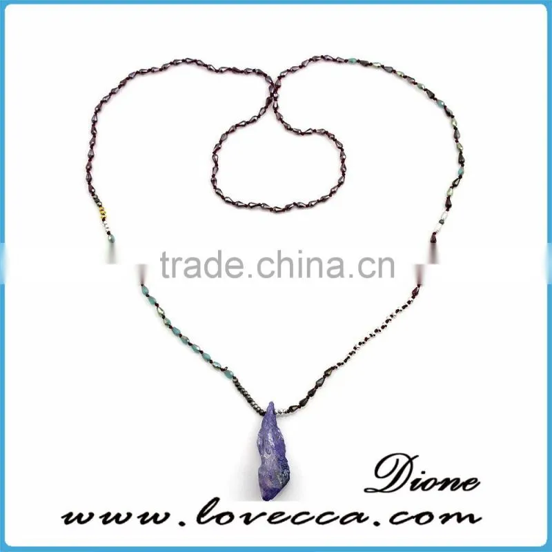 Lady's Turquoise Seed Beads colorful stone Tassels Necklace Charm Pendant Fashion Jewelry
