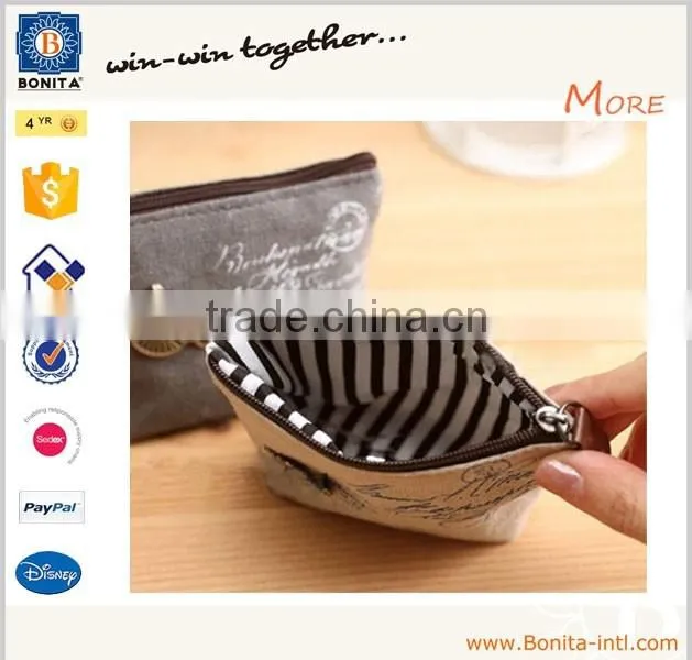 Factory custom fashion ladies canvas printed mini coin purse