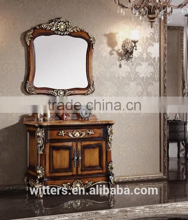 Antique Style Sanitary Ware,Vintage Wood Carved Bathroom Vanity With Single Sinks WTS303