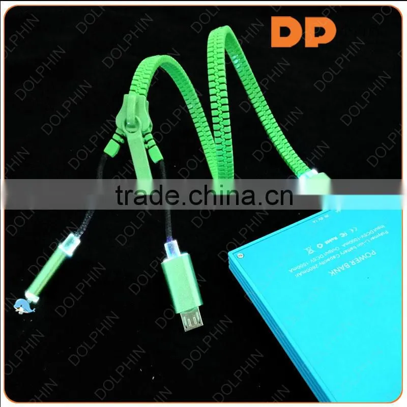 Colorful zipper flat cable oem brand logo custom usb data cable