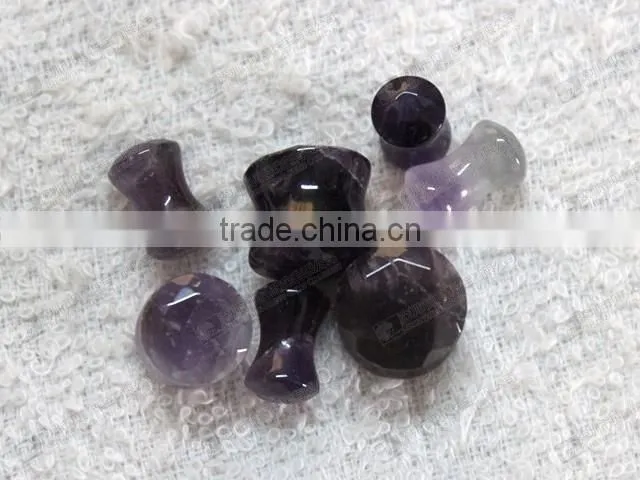 Natural amethyst double flare gemstone ear plugs,ear piercing plugs