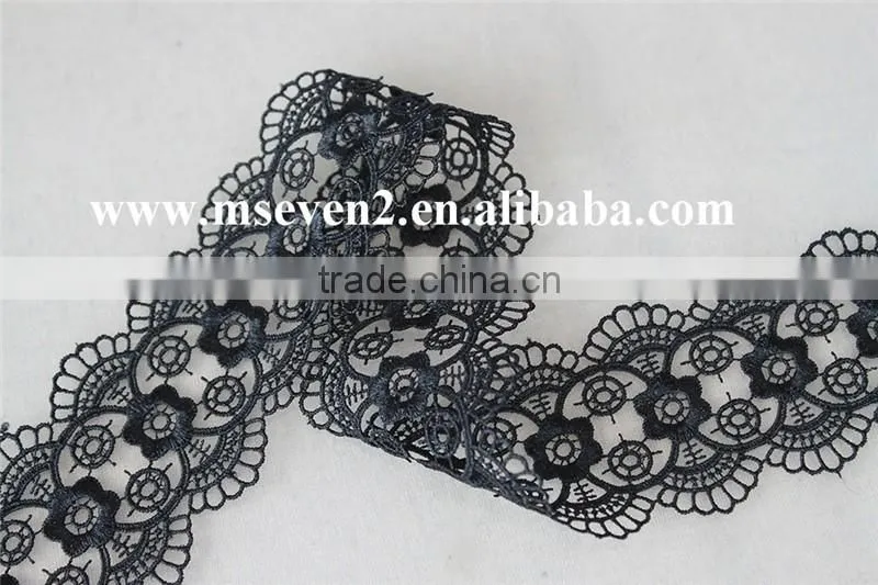 New Arrival scallop lace trim 100% polyester in black circles pattern with flowers lace for wholesale