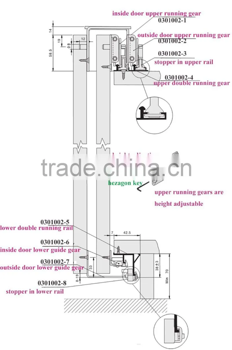 Furniture Wardrobe Outer Hanging Sliding Door roller Sliding Door Fittings for Wardrobe Sliding Door