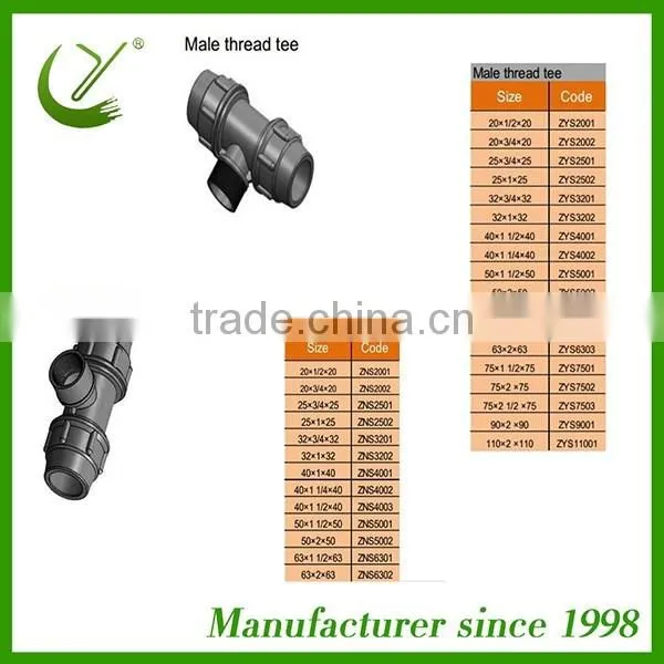 Factory selling PP Compression Fittings Tee, Elbow,Coupler,etc for Irrigation