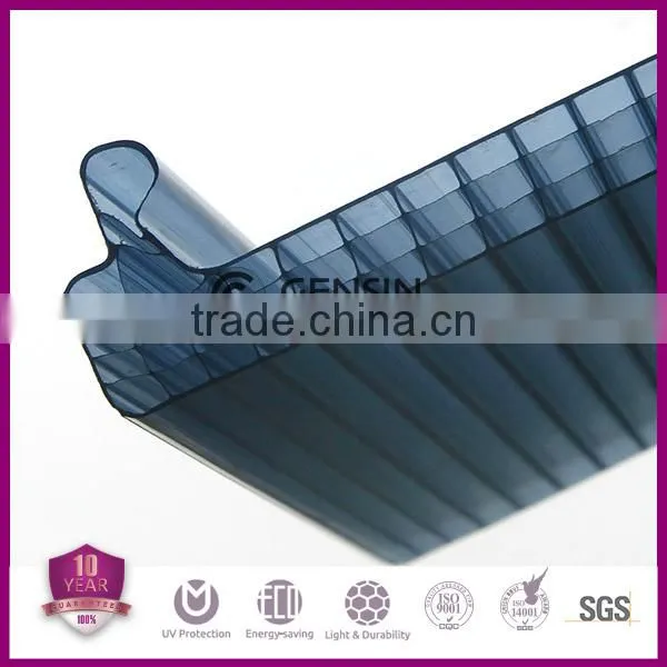 UV Blue Colored Glittering Polycarbonate Sheet Multiwall Hollow U Shape Roofing Skylight Panel Laxan Material